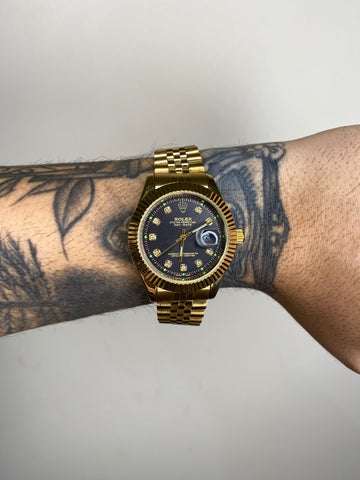 ROLEX DATEJUST DOURADO FUNDO PRETO