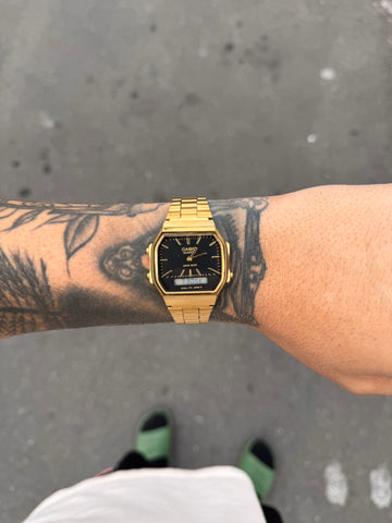 CASIO QUARTZ OCTA DIG DOURADO FUNDO PRETO