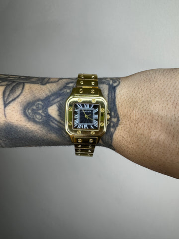 CARTIER SANTOS DOURADO FUNDO PRETO