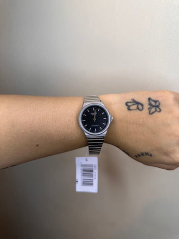 CASIO QUARTZ REDONDO MINI PRATEADO FUNDO PRETO
