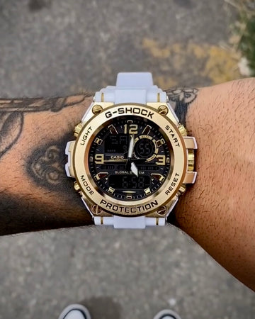 G-SHOCK STEEL CAIXA EM AÇO BRANCO-DOURADO