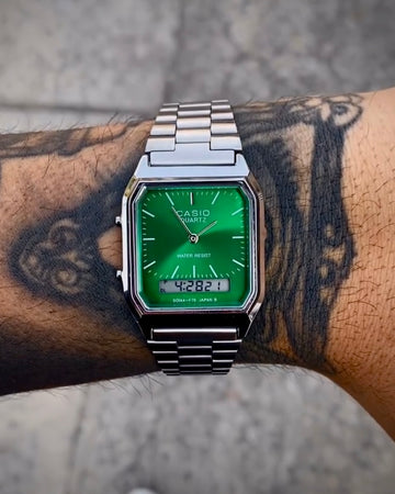CASIO VINTAGE QUARTZ PRATEADO ESMERALDA