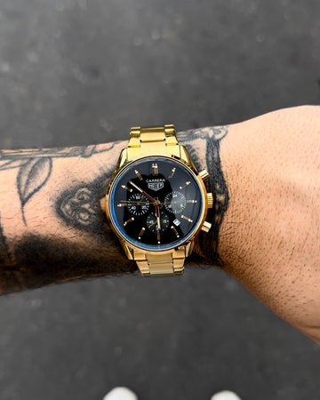 TAG HEUER CARRERA DOURADO FUNDO PRETO
