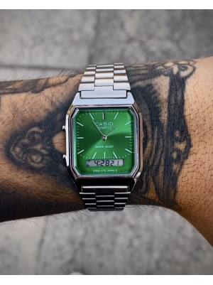 CASIO VINTAGE QUARTZ PRATEADO ESMERALDA